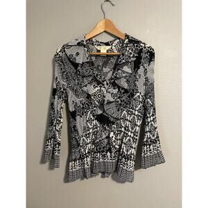 NYC Design Co. Womens Large Black Floral Ruffle Front Boho Top Whimsigoth Y2K